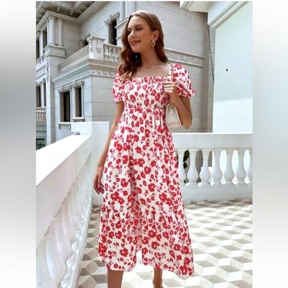 ZARA Floral Print Puff Sleeve Summer Midi Dress - Picture 4 of 14